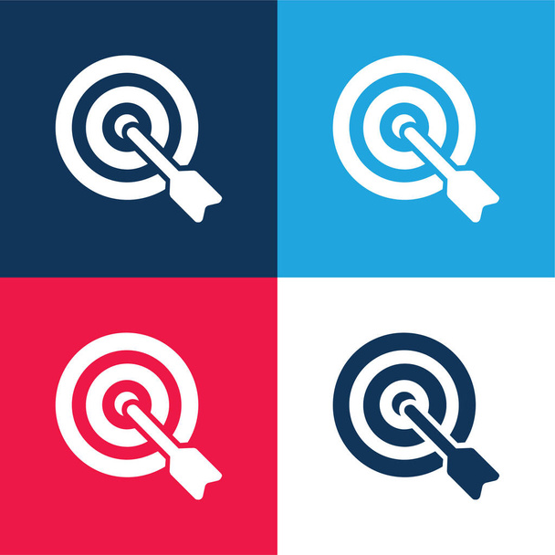 Strzałka na cel niebieski i czerwony zestaw czterech kolorów minimalny zestaw ikon - Wektor, obraz