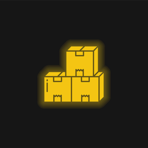 Boxes yellow glowing neon icon - Vector, Image