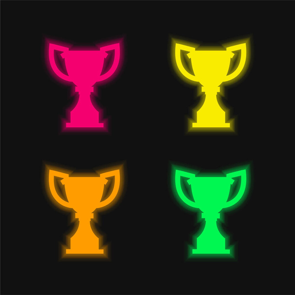 Award Trophy Silhouette four color glowing neon vector icon - Vector, Image