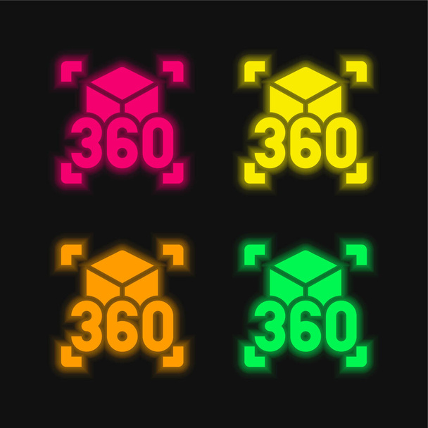 360 grados de cuatro colores brillante icono de vectores de neón - Vector, imagen