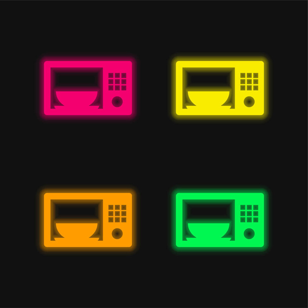Ciotola in un forno a microonde quattro colori incandescente icona vettoriale al neon - Vettoriali, immagini