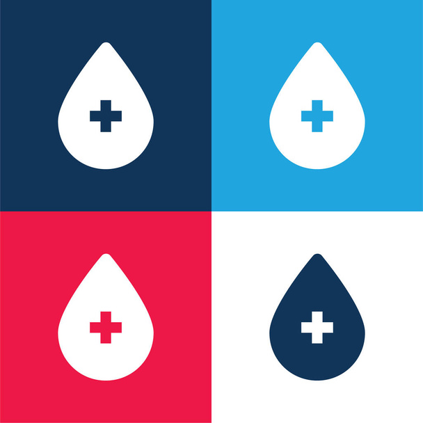 Αίμα μπλε και κόκκινο τέσσερα χρώμα ελάχιστη σύνολο εικονιδίων - Διάνυσμα, εικόνα