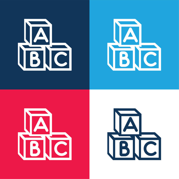 Baby Abc Cubes blue and red four color minimal icon set - Vector, Image