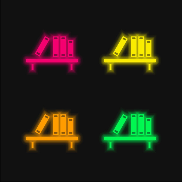 Book Shelf four color glowing neon vector icon - Vector, Image