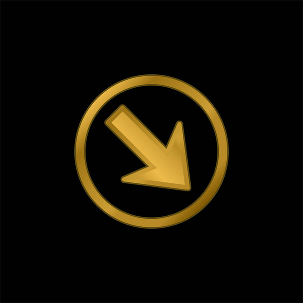 Flecha apuntando hacia abajo a la derecha en un círculo chapado en oro icono metálico o vector de logotipo - Vector, Imagen
