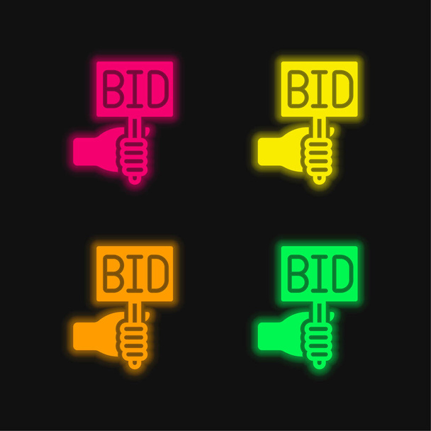 Bid four color glowing neon vector icon - Vector, Image