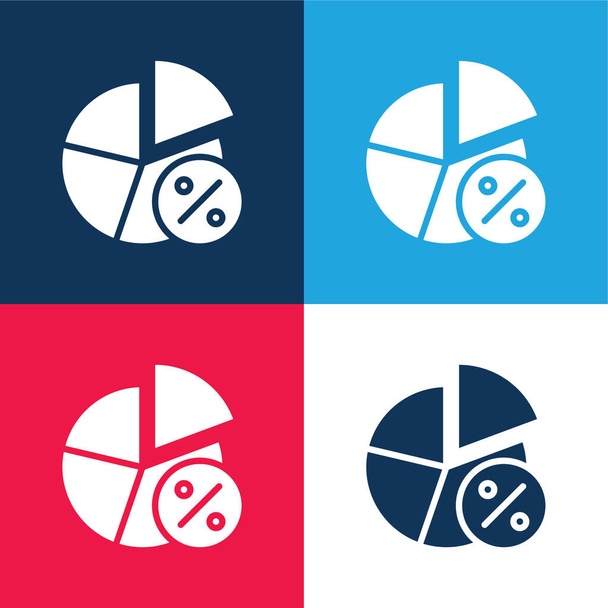 Analytics blauw en rood vier kleuren minimale pictogram set - Vector, afbeelding