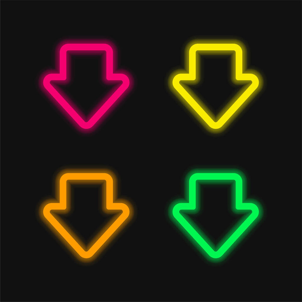 Flecha Esquema bruto Señalando hacia abajo cuatro color brillante icono de vectores de neón - Vector, imagen
