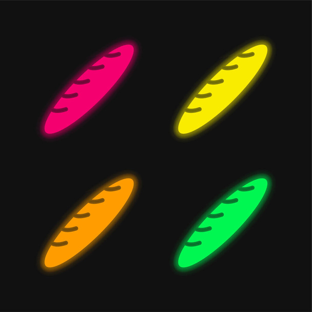 Baguette four color glowing neon vector icon - Vector, Image