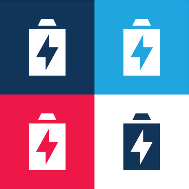 Bateria azul e vermelho conjunto de ícones mínimos de quatro cores - Vetor, Imagem