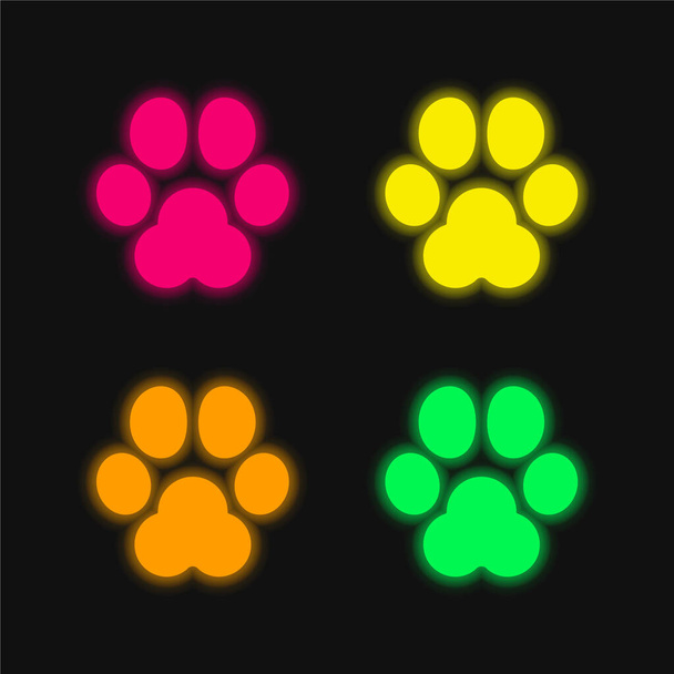 Animal Track vier Farben leuchtenden Neon-Vektor-Symbol - Vektor, Bild