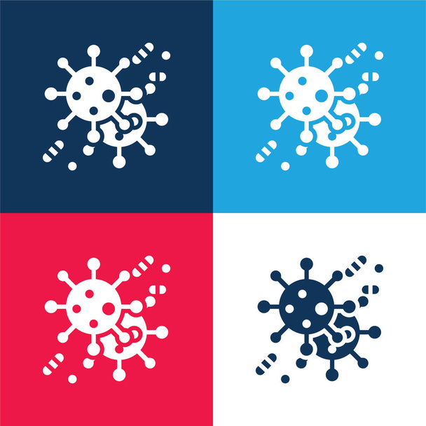 Bacterias azul y rojo conjunto de iconos mínimo de cuatro colores - Vector, Imagen