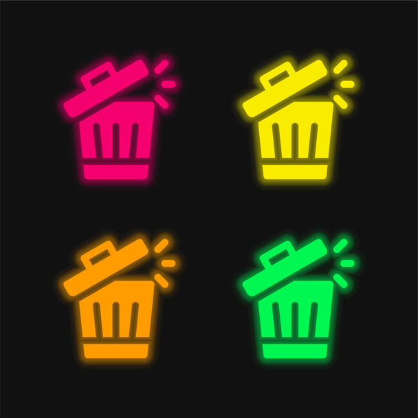 Poubelle quatre couleur brillant icône vectorielle néon - Vecteur, image