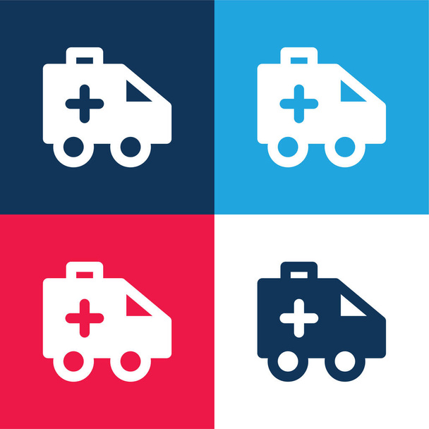 Ambulanssi sininen ja punainen nelivärinen minimaalinen kuvakesarja - Vektori, kuva
