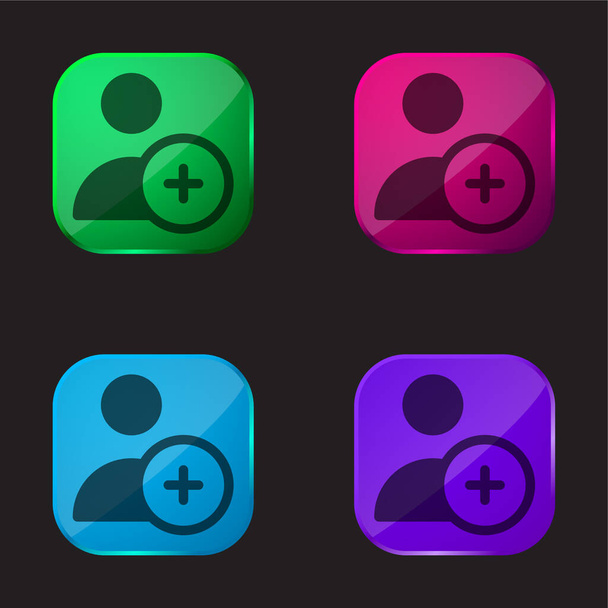 Añadir usuario icono de botón de cristal de cuatro colores - Vector, imagen