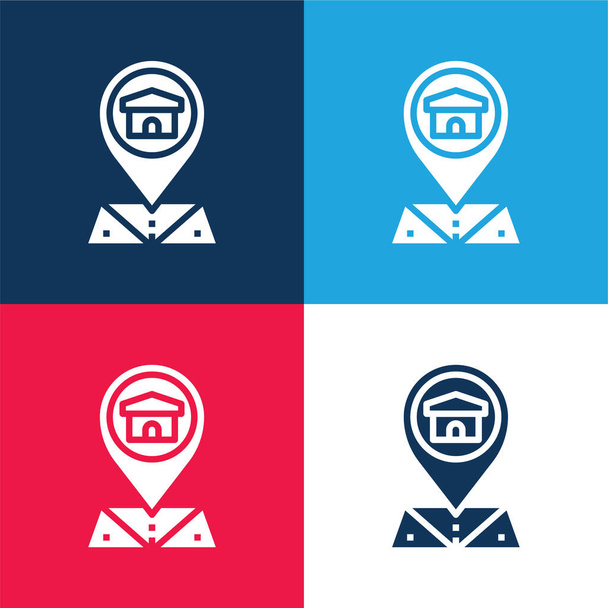 Dirección azul y rojo conjunto de iconos mínimo de cuatro colores - Vector, Imagen