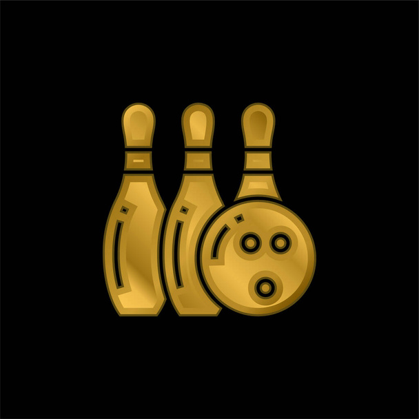 Pozlacená metalická ikona bowlingu nebo vektor loga - Vektor, obrázek