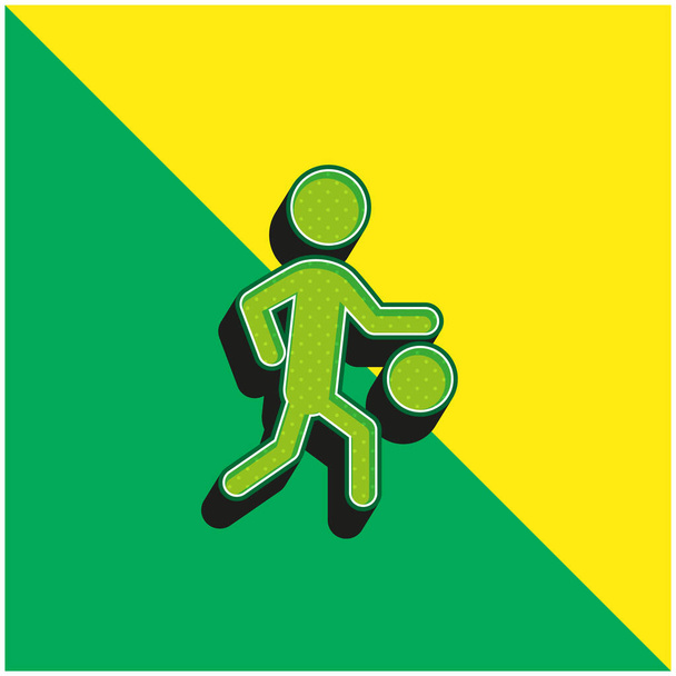 Baloncesto jugador silueta con la bola verde y amarillo moderno vector 3d icono logo - Vector, Imagen