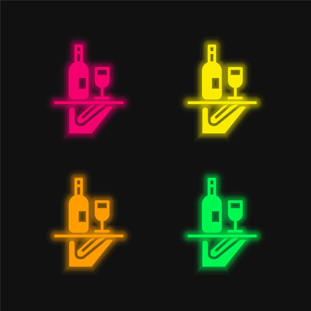 Bar Service négy színű izzó neon vektor ikon - Vektor, kép