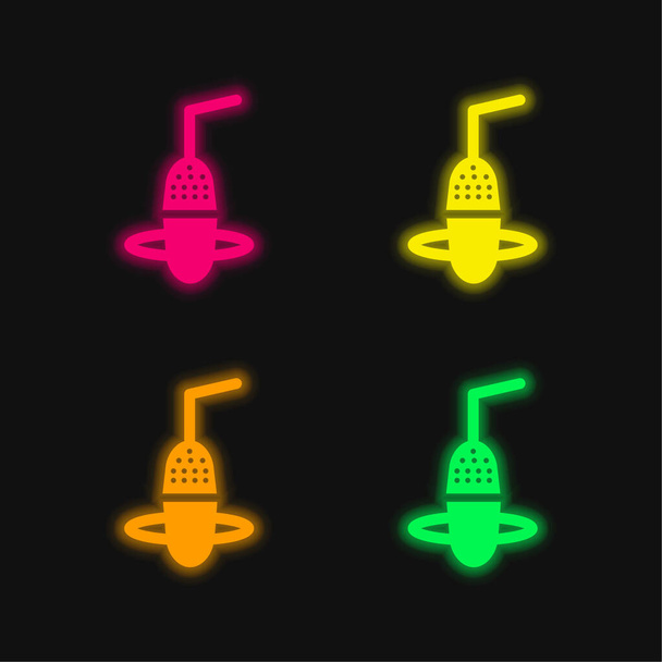 Micrófono aéreo de cuatro colores brillante icono del vector de neón - Vector, imagen