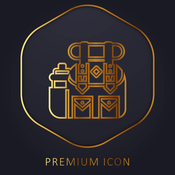 Mochila línea dorada logotipo premium o icono - Vector, imagen