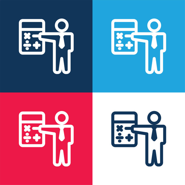 Ensemble d'icônes minime quatre couleurs bleu et rouge comptable - Vecteur, image