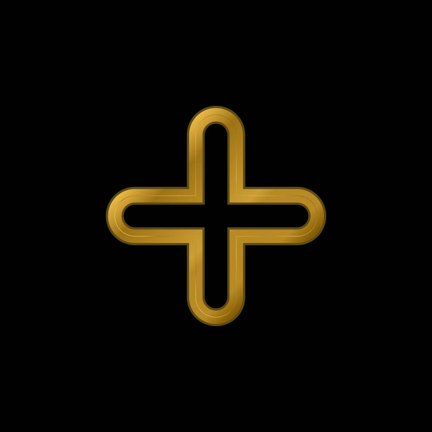 Adicionar Cross Outlined Symbol banhado a ouro ícone metálico ou vetor logotipo - Vetor, Imagem