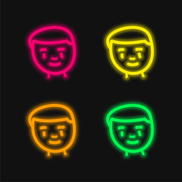 Poika käsin piirretty kasvot neljä väriä hehkuva neon vektori kuvake - Vektori, kuva