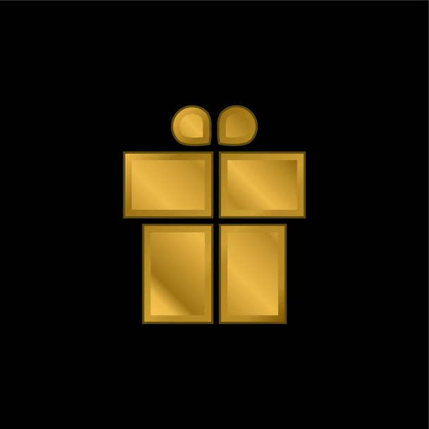 Presente em caixa com fita banhado a ouro ícone metálico ou vetor de logotipo - Vetor, Imagem