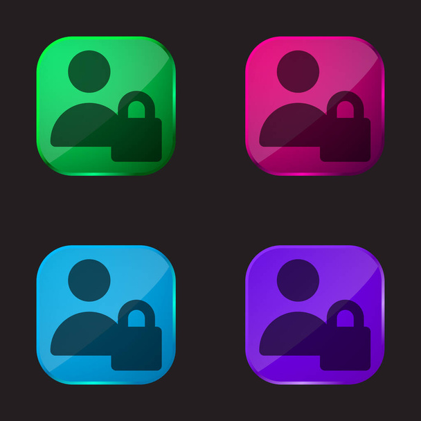 Blokk négy színű üveg gomb ikon - Vektor, kép