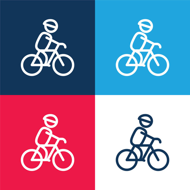 Biker mit Helm blau und rot vier Farben minimales Symbol-Set - Vektor, Bild
