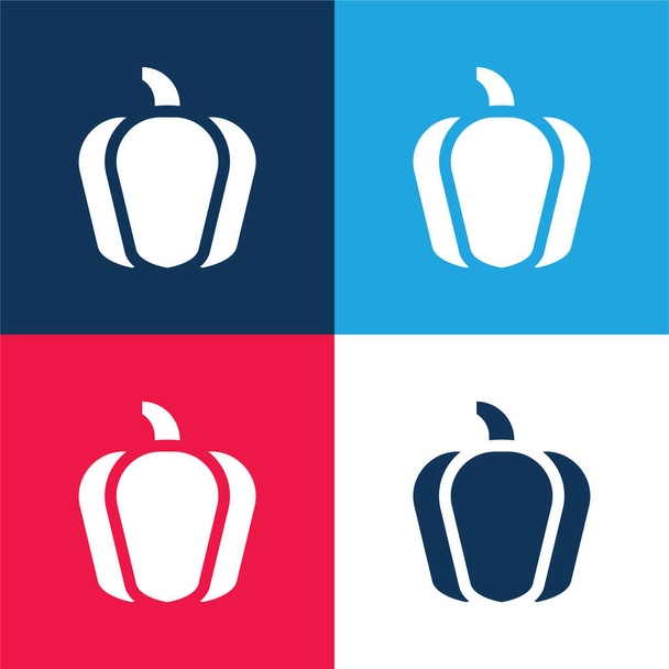 Bell Pepper azul e vermelho conjunto de ícones mínimos de quatro cores - Vetor, Imagem