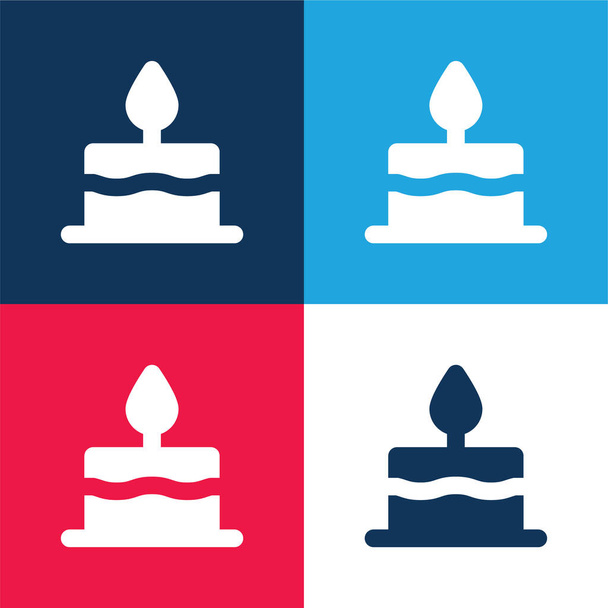 Torta di compleanno blu e rosso set di icone minime a quattro colori - Vettoriali, immagini