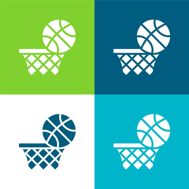 Baloncesto Plano de cuatro colores mínimo icono conjunto - Vector, Imagen