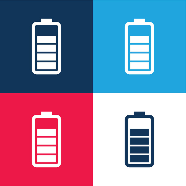 バッテリーの状態青と赤の4色の最小アイコンセット - ベクター画像