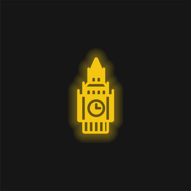Big Ben sárga izzó neon ikon - Vektor, kép