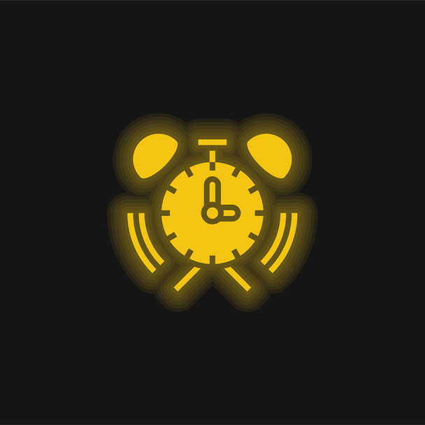 Будильник желтый светящийся неоновый значок - Вектор,изображение