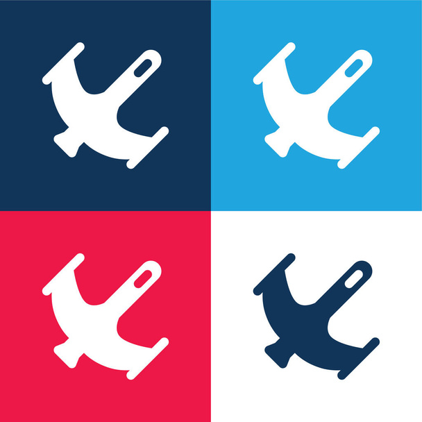 Támadó sík kék és piros négy szín minimális ikon készlet - Vektor, kép