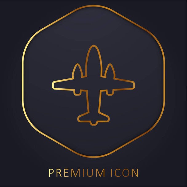 Vliegtuig met twee grote motoren gouden lijn premium logo of pictogram - Vector, afbeelding