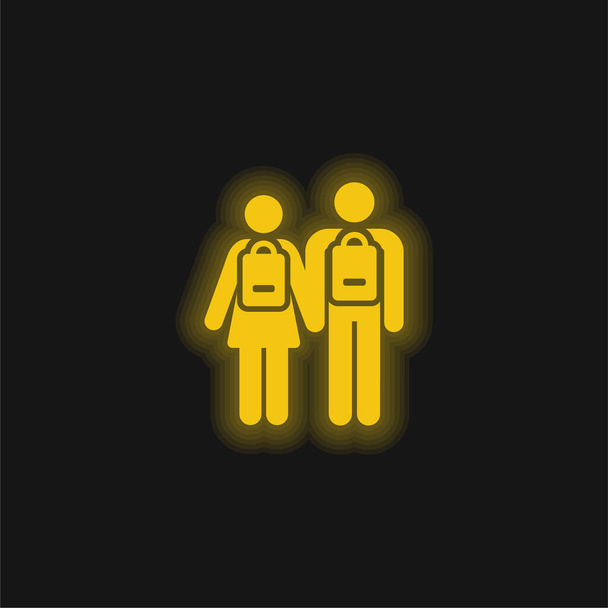 バックパッカー黄色輝くネオンアイコン - ベクター画像