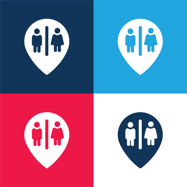 Koupele Značka Bod modrá a červená čtyři barvy minimální ikona nastavena - Vektor, obrázek
