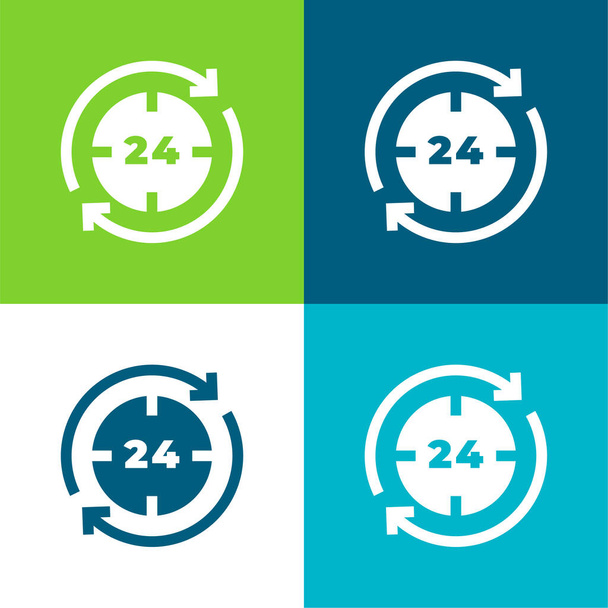 24 часа Плоские четыре цвета минимальный набор значков - Вектор,изображение