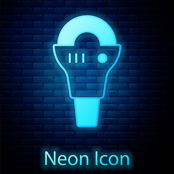 Ragyogó neon sarokcsiszoló ikon elszigetelt téglafal háttér. Vektor - Vektor, kép