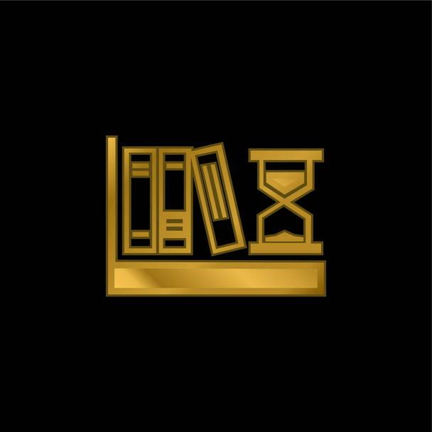 Livros e relógio de areia banhado a ouro ícone metálico ou vetor logotipo - Vetor, Imagem