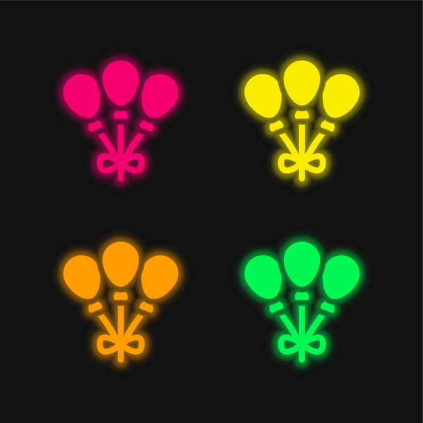 Ilmapallot neljä väriä hehkuva neon vektori kuvake - Vektori, kuva