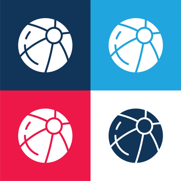 Мяч синий и красный четыре цвета минимальный набор значков - Вектор,изображение