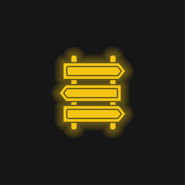 Flechas señales agrupadas en polos amarillo brillante icono de neón - Vector, imagen