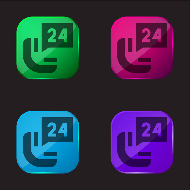 24 ore quattro colori icona pulsante di vetro - Vettoriali, immagini