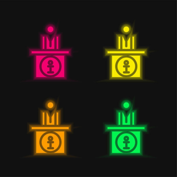 Syntymäpäivä kakku neljä väriä hehkuva neon vektori kuvake - Vektori, kuva