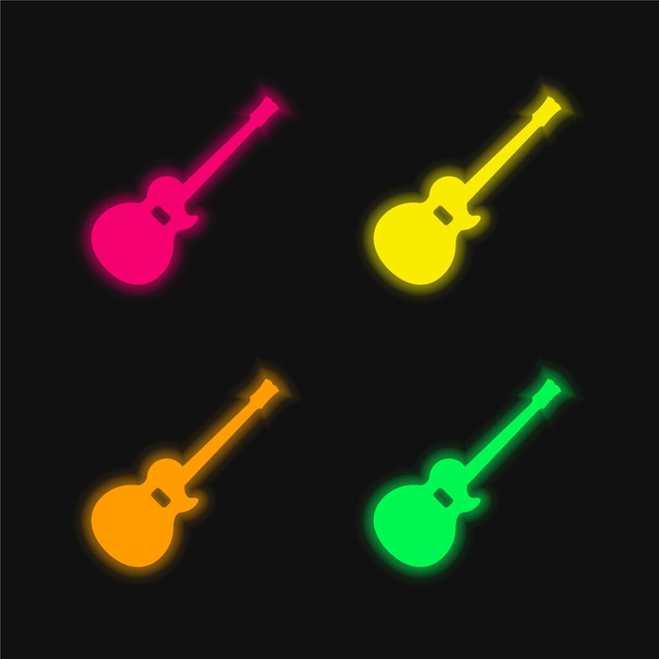 Acoustic Guitar Silhouette four color glowing neon vector icon - Vector, Image